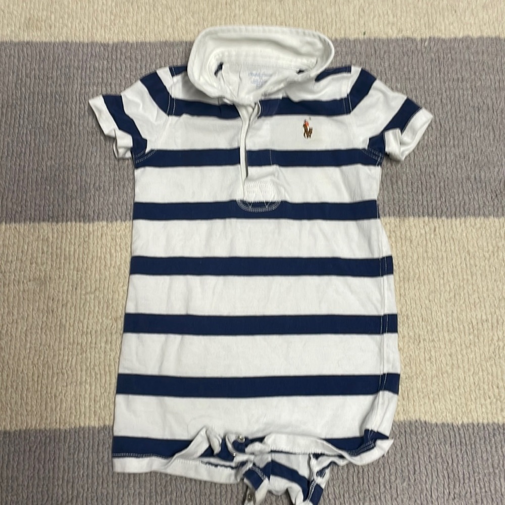 Ralph Lauren romper, size 9 month. White/navy.